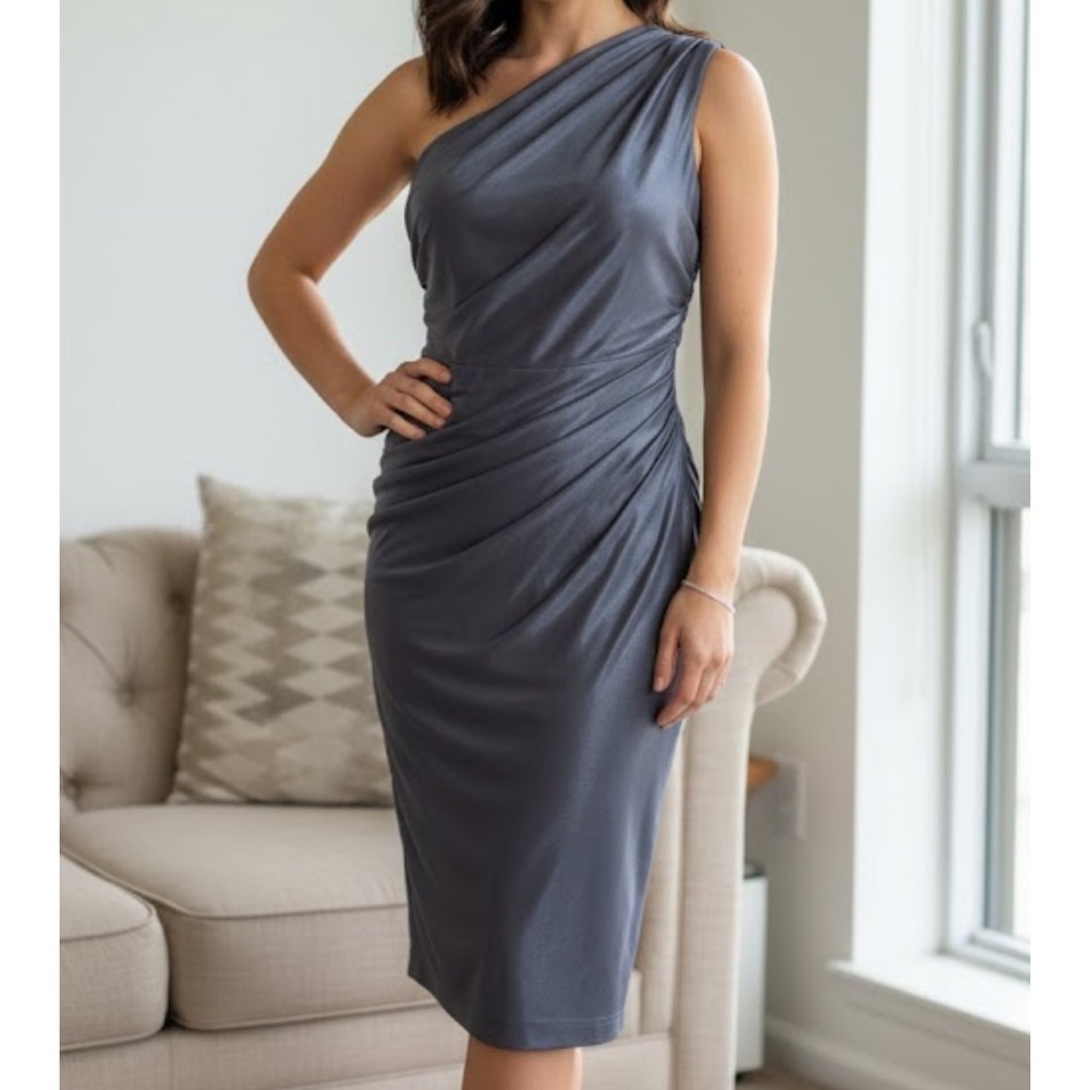 Hailey Logan by Adrianna Papell Elegant One-Shoulder Gray Dress